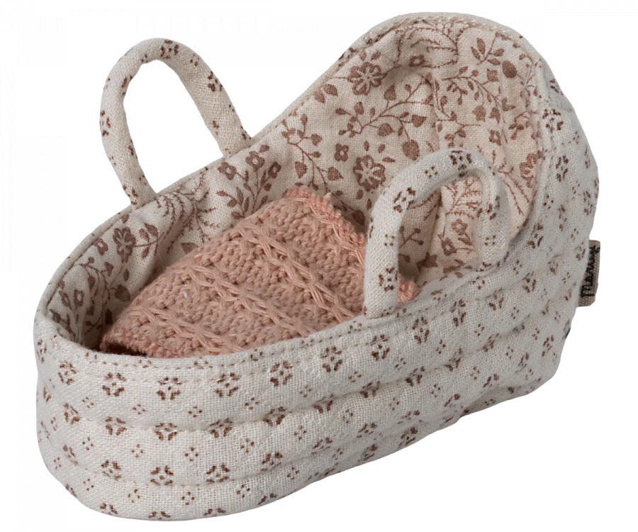 Maileg Baby mouse/Carrycot, Rose