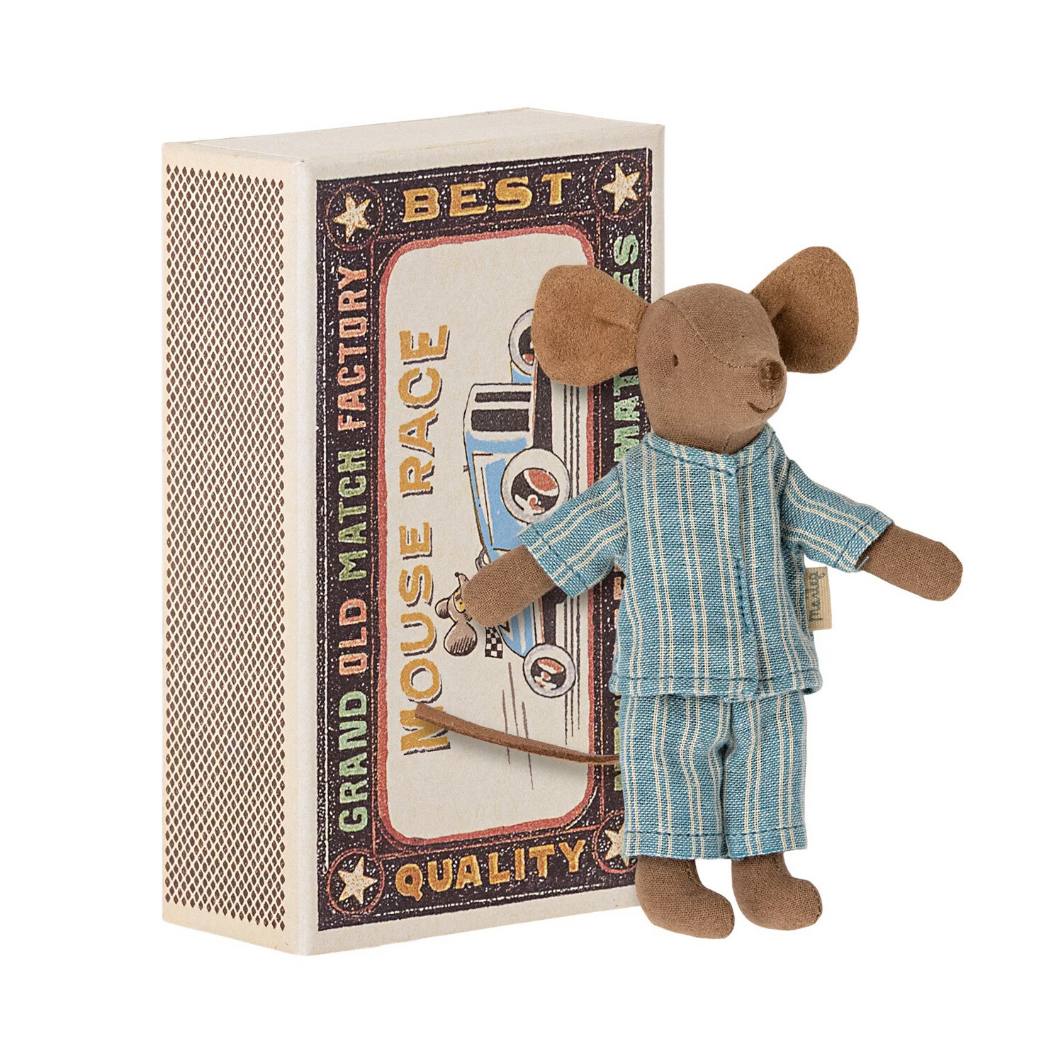 Maileg Big Brother Mouse in Matchbox, Blue Striped PJ&#39;s