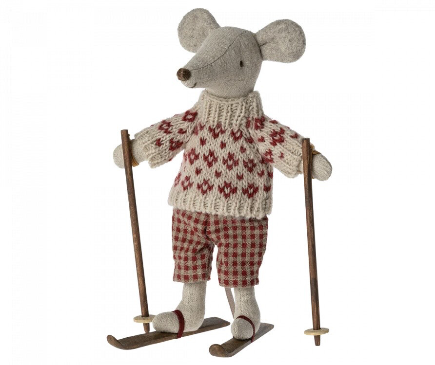 Maileg Winter Mouse with Ski Set, Mum 