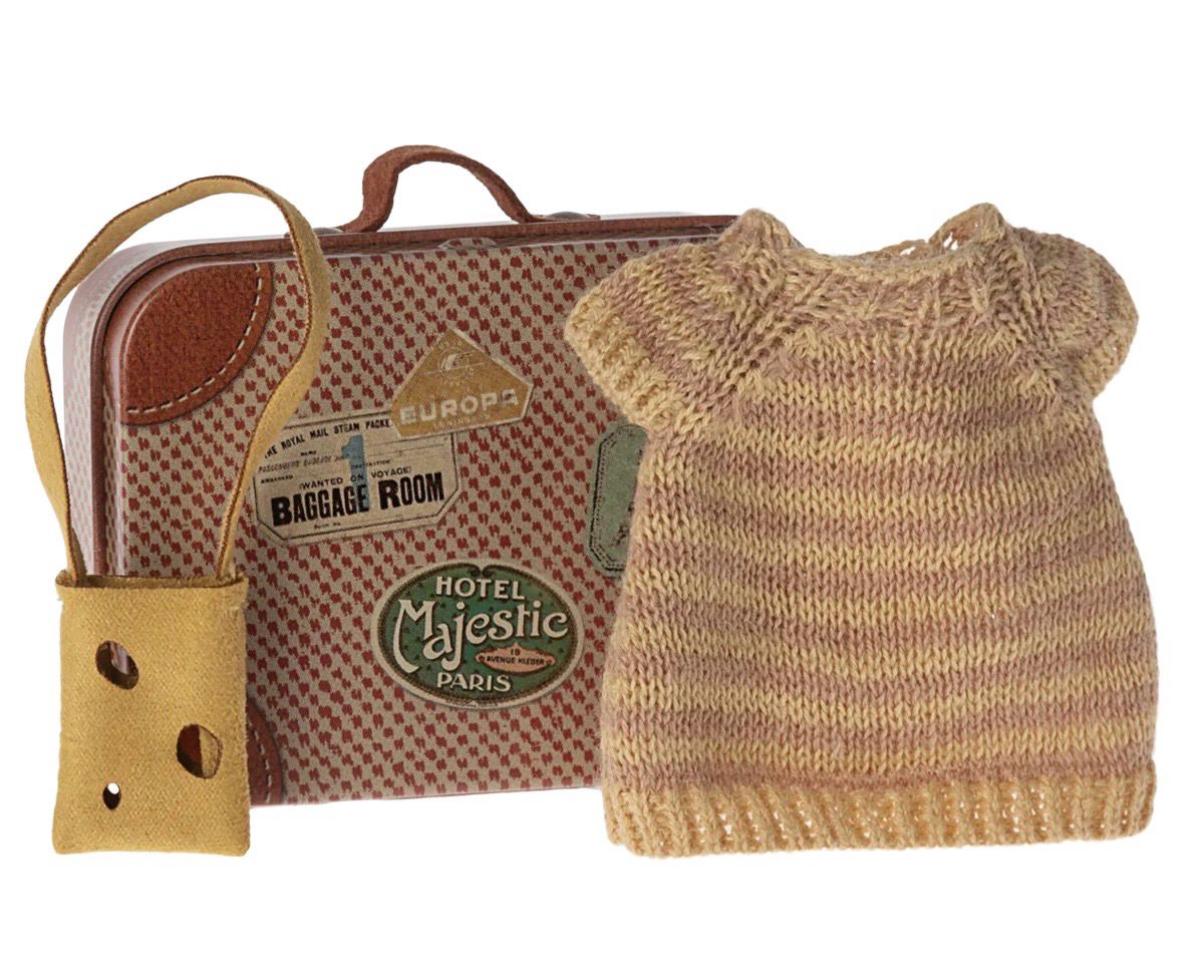 Maileg Knitted Dress and Bag in Suitcase, Big Sister Mouse