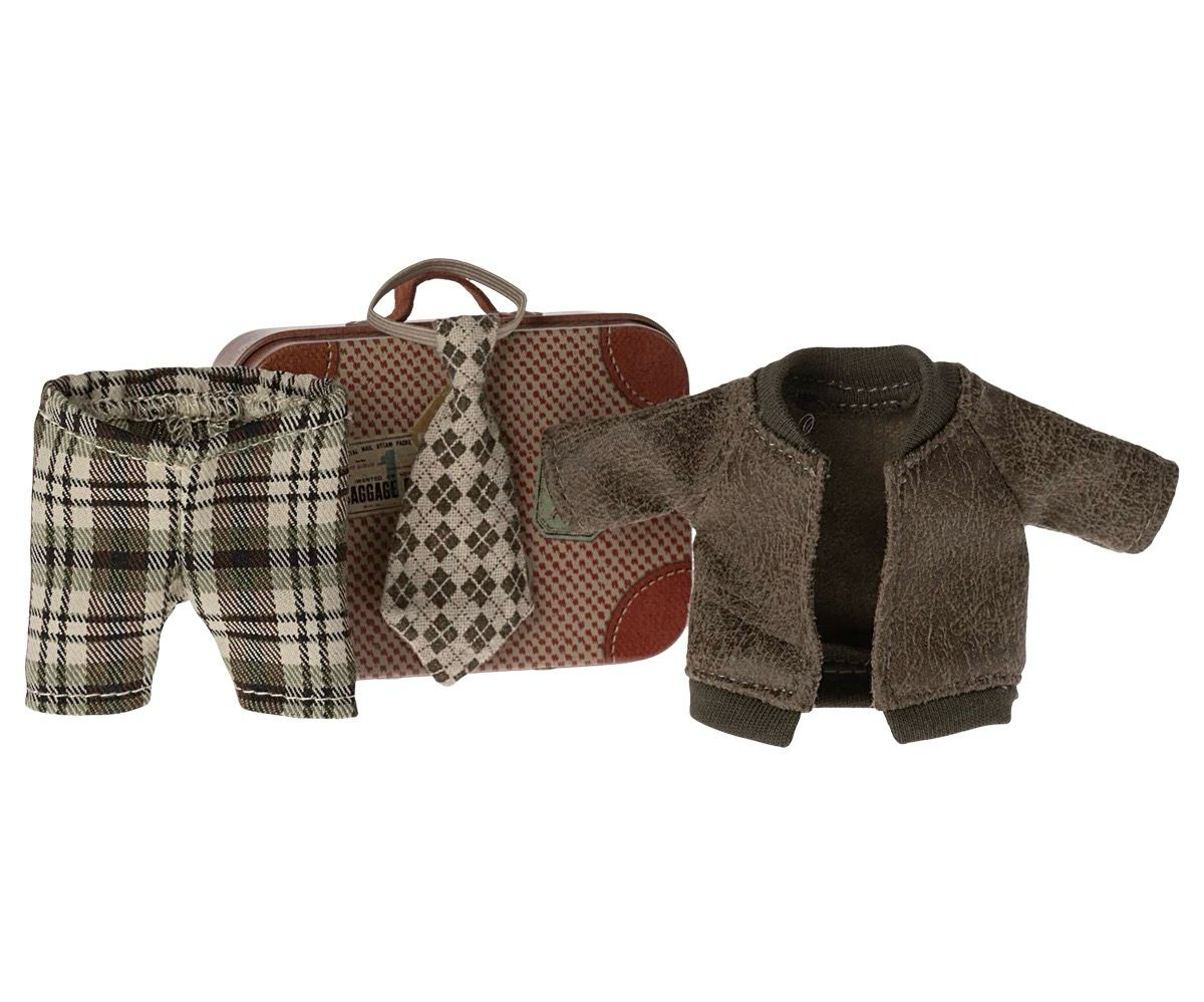 Maileg Jacket, pants and tie in suitcase, Grandpa Mouse