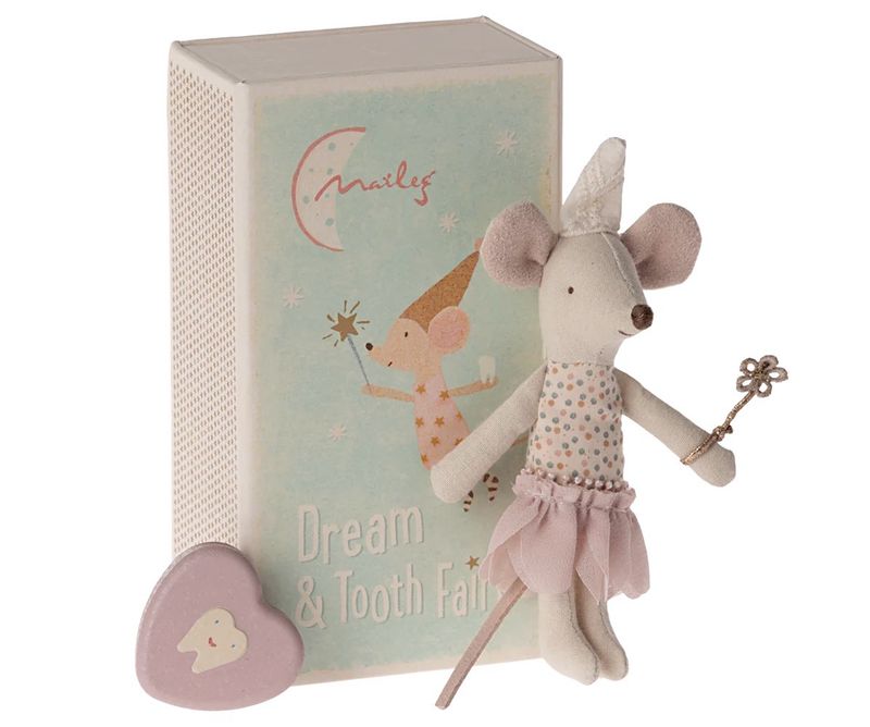 Maileg Tooth Fairy Mouse in Matchbox, Rose with Tin Box