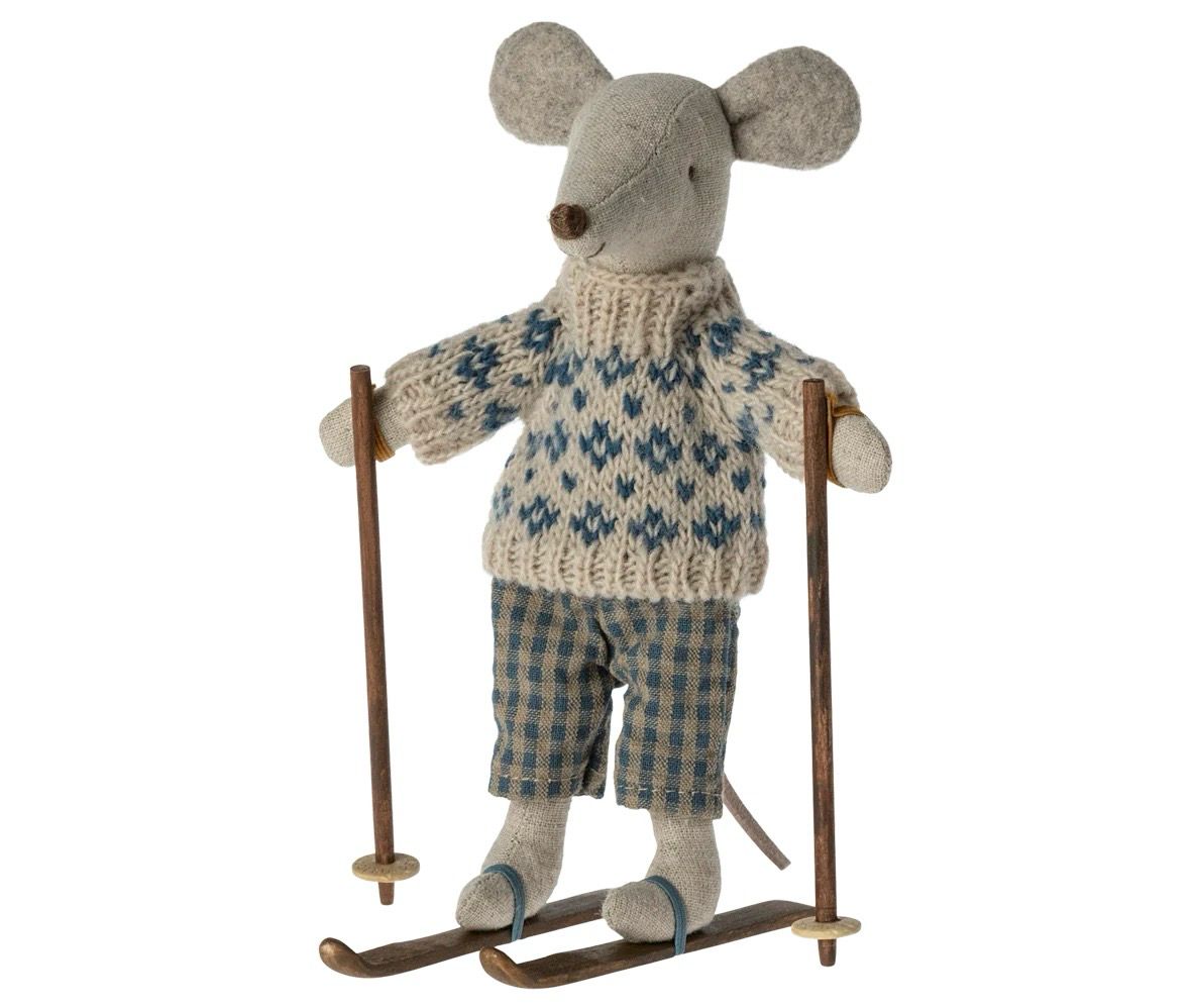 Maileg Winter Mouse with Ski Set 2024, Dad-Blue