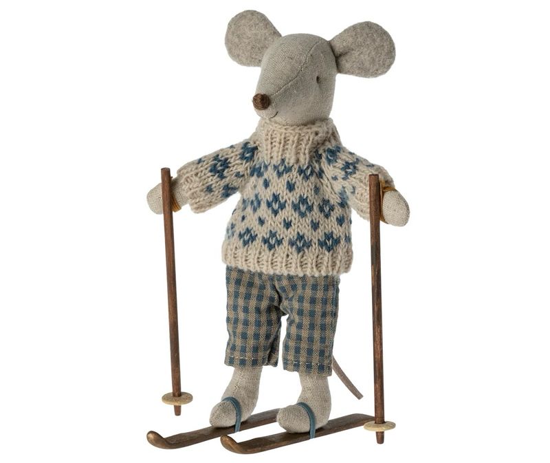 Maileg Winter Mouse with Ski Set 2024, Dad-Blue