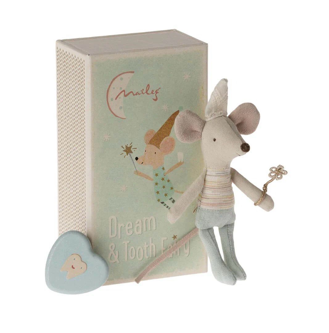 Maileg Tooth Fairy Mouse in Matchbox,  Blue with Tin Box