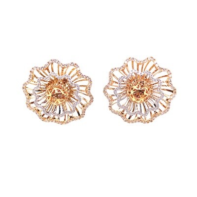 Ladies Rose Gold Flower Diamond Earrings