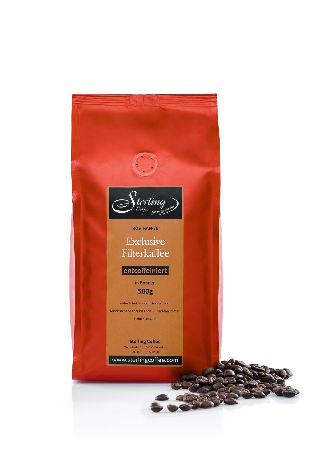 Sterling Coffee Exclusive Filterkaffee, entcoffeiniert
ganze Bohne, 500g