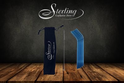 Trinkhalmset aus Edelstahl, Blau 6x215mm