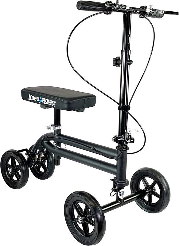 Economy Knee Scooter / Knee Walker - Crutch Alternative with DUAL BREAKING SYSTEM in Matte Black