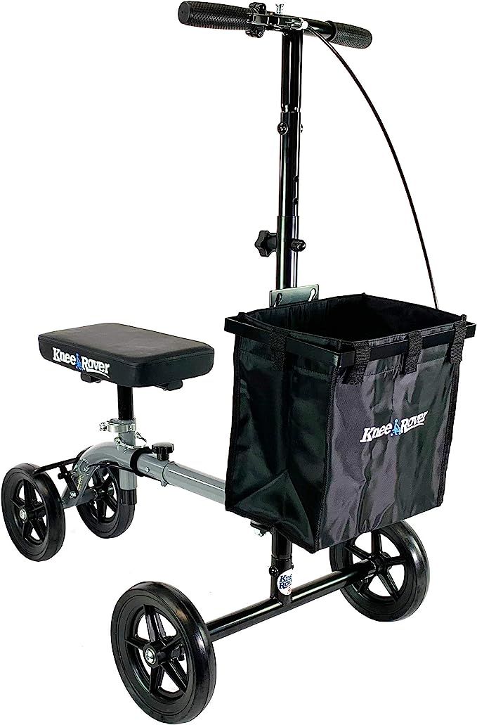KneeRover Ultra Knee Walker - Lightweight Economy Steerable Knee Scooter Crutches Alternative with Basket in Platinum Gray