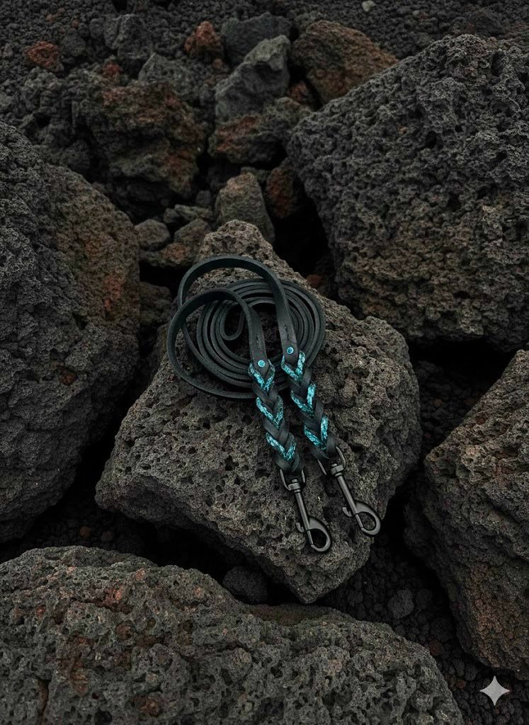 Fettlederzügel mit Fischleder und Glitzersteinchen