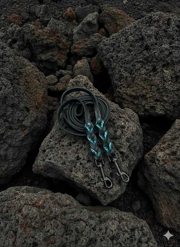 Fettlederzügel mit Fischleder und Glitzersteinchen