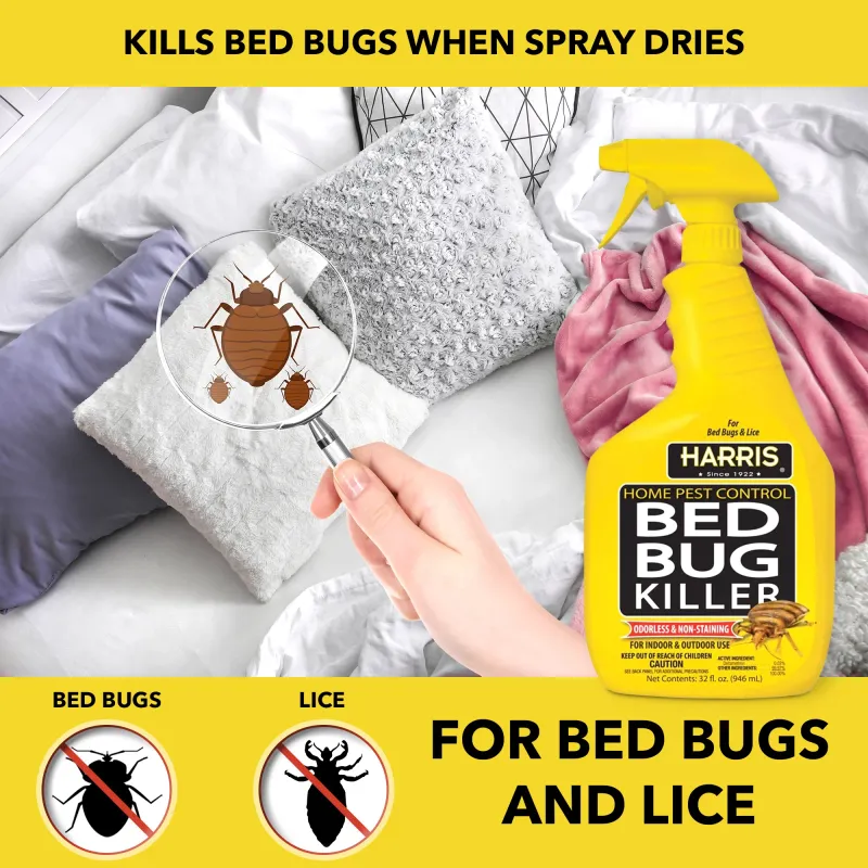 Harris Bed Bug Killer Spray, 32 oz - Odorless, Non-Staining, Fast-Acting Home Pest Control for Bed Bugs &amp; Lice, Indoor &amp; Outdoor Use