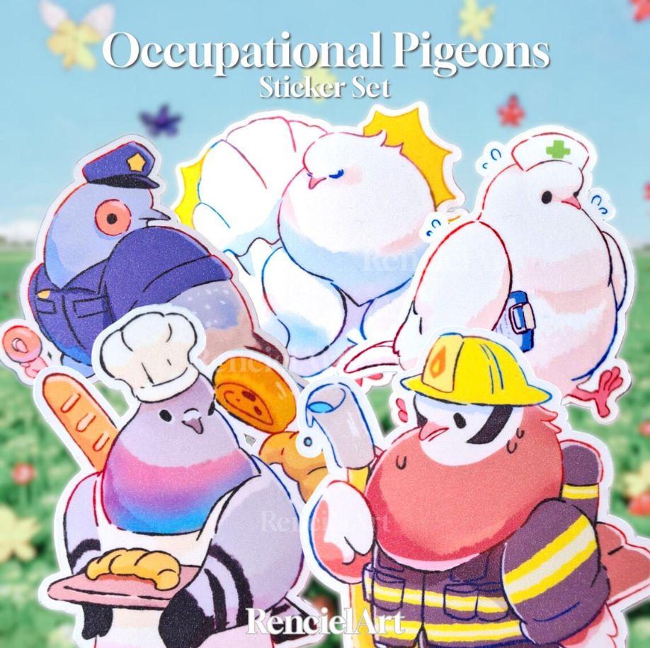 Occupational Pigeons Sticker Pack: Jobs! But now birds in cute uniforms| Cute Decals for Laptops Water Bottles | Waterproof Decoration Gifts