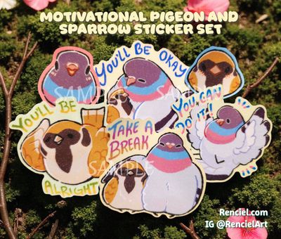 Motivational Pigeon and Sparrow Sticker Set