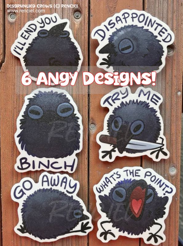 Disgruntled Crow Sticker Pack: Glittery Waterproof Decals for Laptops, Water Bottles
