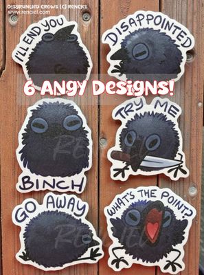 Disgruntled Crow Sticker Pack: Glittery Waterproof Decals for Laptops, Water Bottles
