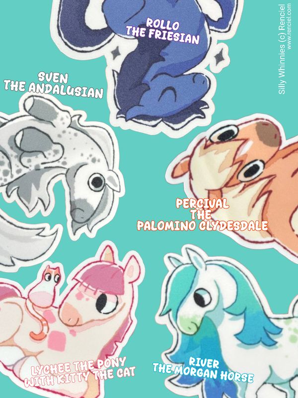 Silly Whinnies Horse Sticker Pack: Glittery Waterproof Decals for Laptops, Water Bottles