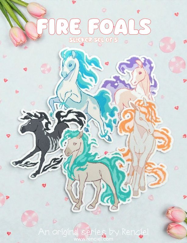 Fire Foals Horse Sticker Pack: Glittery Waterproof Decals for Laptops, Water Bottles