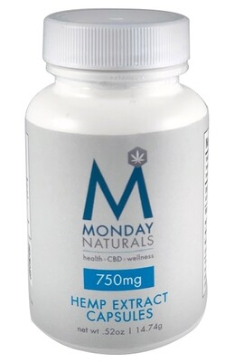 CBD Capsules - 750mg / 30 capsules per bottle / 25mg per capsule