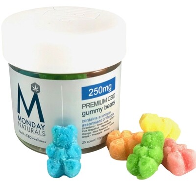 250mg Premium CBD Gummy Bears | 10mg each | Assorted Flavors | 4oz