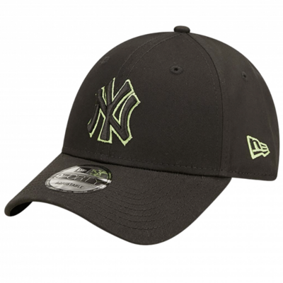 cappello New Era 9FORTY logo NY nero e verde fluo