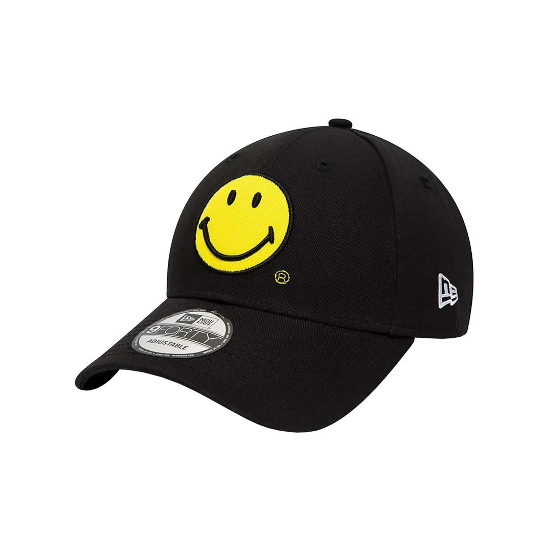 cappello nero New Era 9FORTY logo Smile giallo
