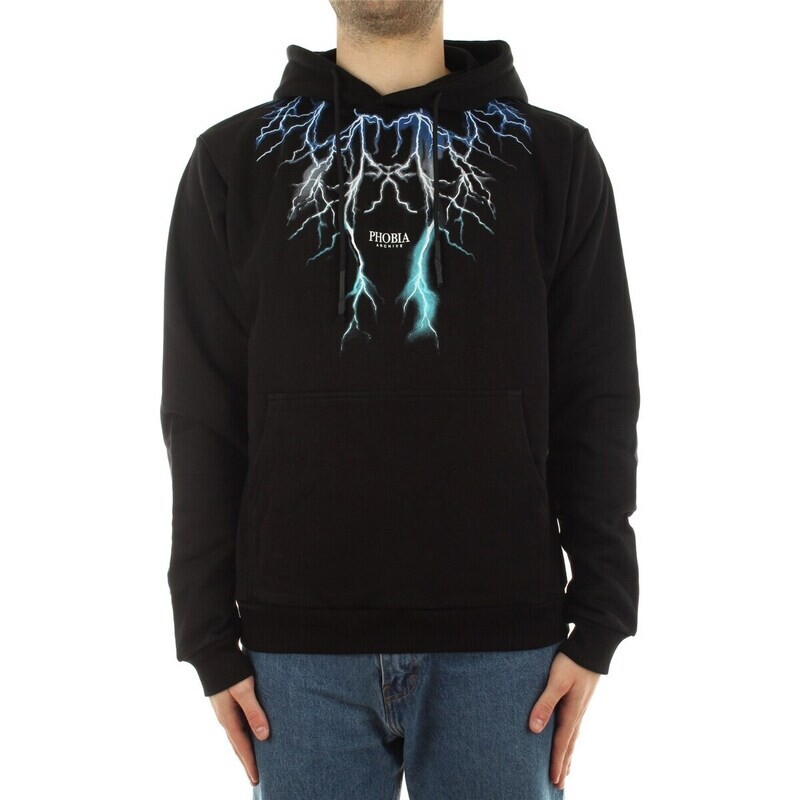 Felpa Phobia Archive nera fulmini washed blu e grigi