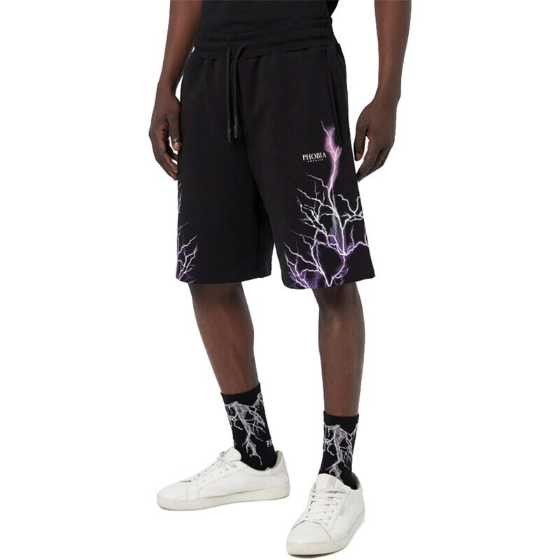 Shorts Phobia Archive neri grafica fulmini viola