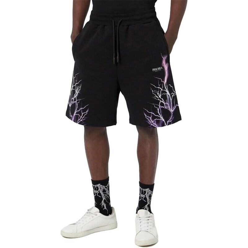 Shorts Phobia Archive neri grafica fulmini viola