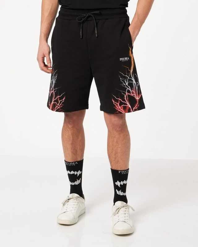 Shorts Phobia Archive neri grafica fulmini