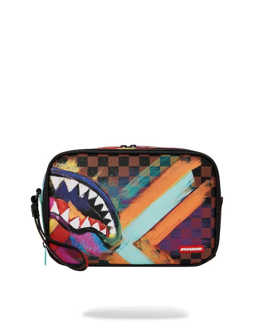 POCHETTE E BEAUTY SPRAYGROUND SHARKS IN PAINT TOILETRY BRICK ROSSO