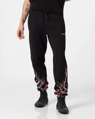 BLACK PANTS WITH RED AND GREY LIGHTNING PRINT
