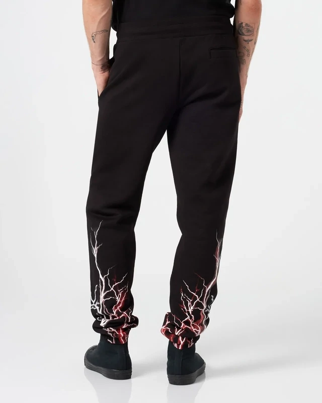 BLACK PANTS WITH RED AND GREY LIGHTNING PRINT PHOBIA