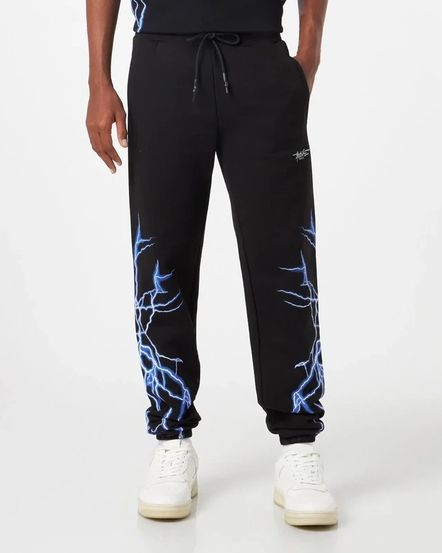 BLACK PANTS WITH BLUE LIGHTNING PRINT PHOBIA