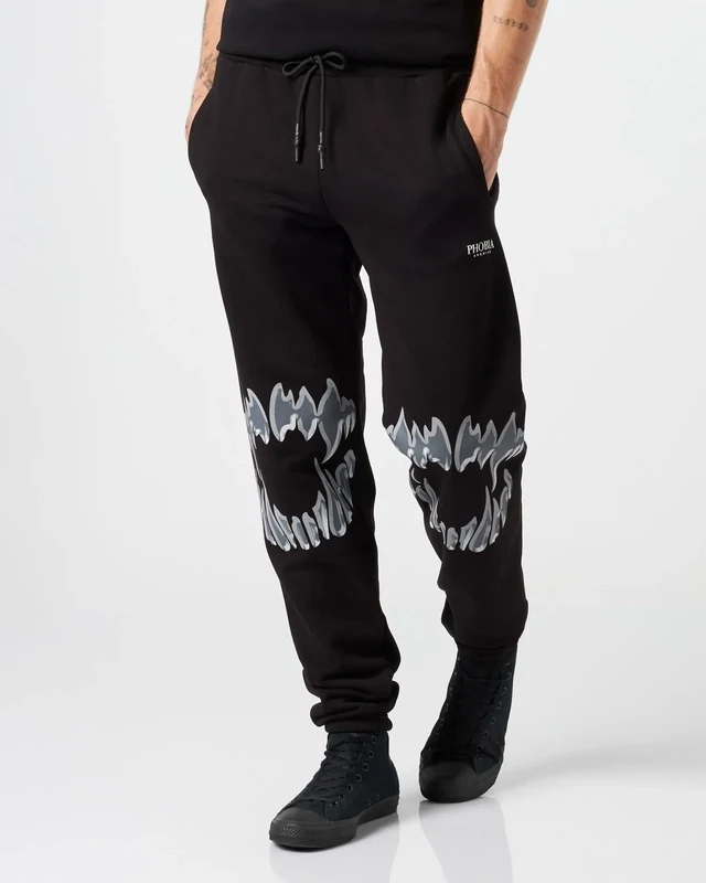 BLACK PANTS WITH GREY DEMON BITE PRINT PHOBIA
