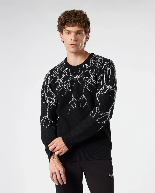 BLACK JUMPER WITH WHITE LIGHTNING PRINT PHOBIA
