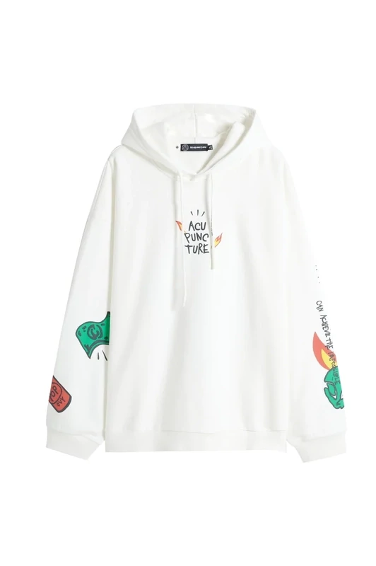 FLAMED LOGO HOODIE WHITE