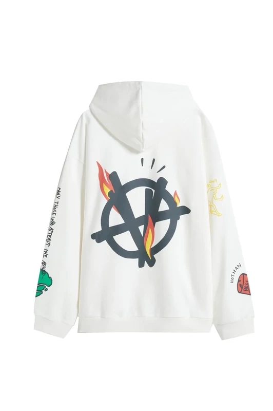 FLAMED LOGO HOODIE WHITE