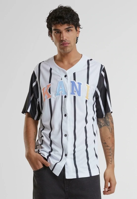 Karl Kani serif striped block baseball tee