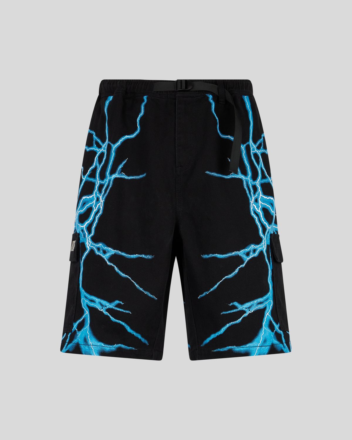 Phobia black cargo shorts lateral Light Blue lighting print