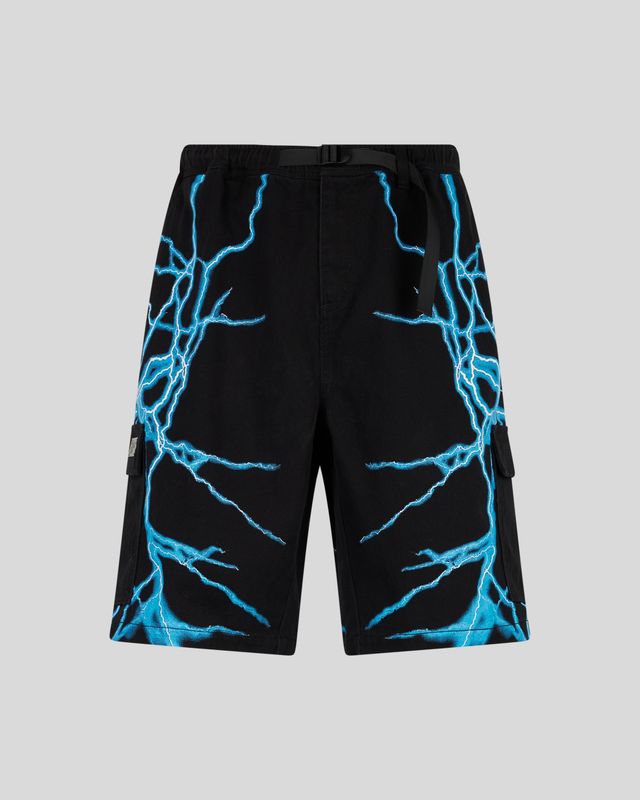 Phobia black cargo shorts lateral Light Blue lighting print