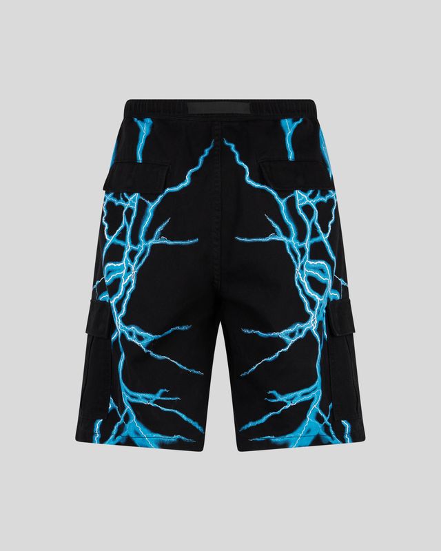 Phobia black cargo shorts lateral Light Blue lighting print