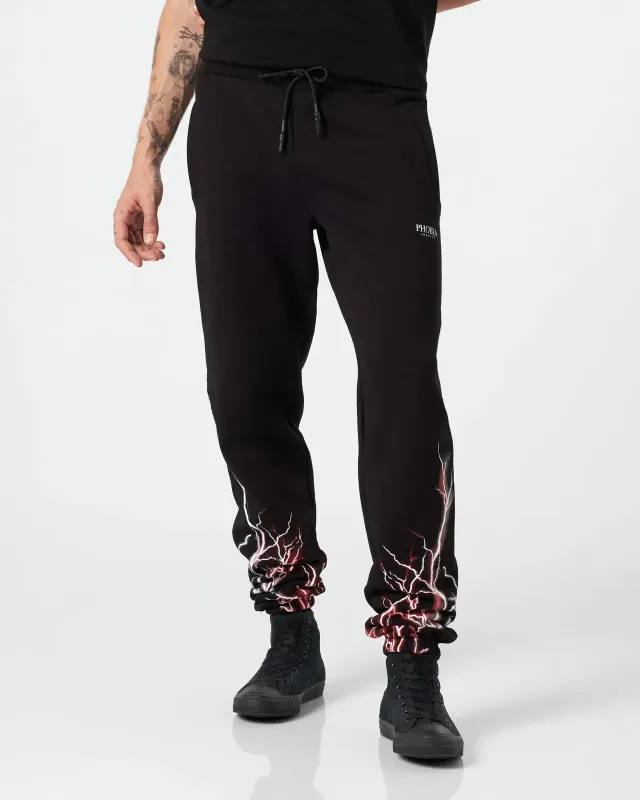 BLACK PANTS WITH RED AND GREY LIGHTNING PRINT PHOBIA