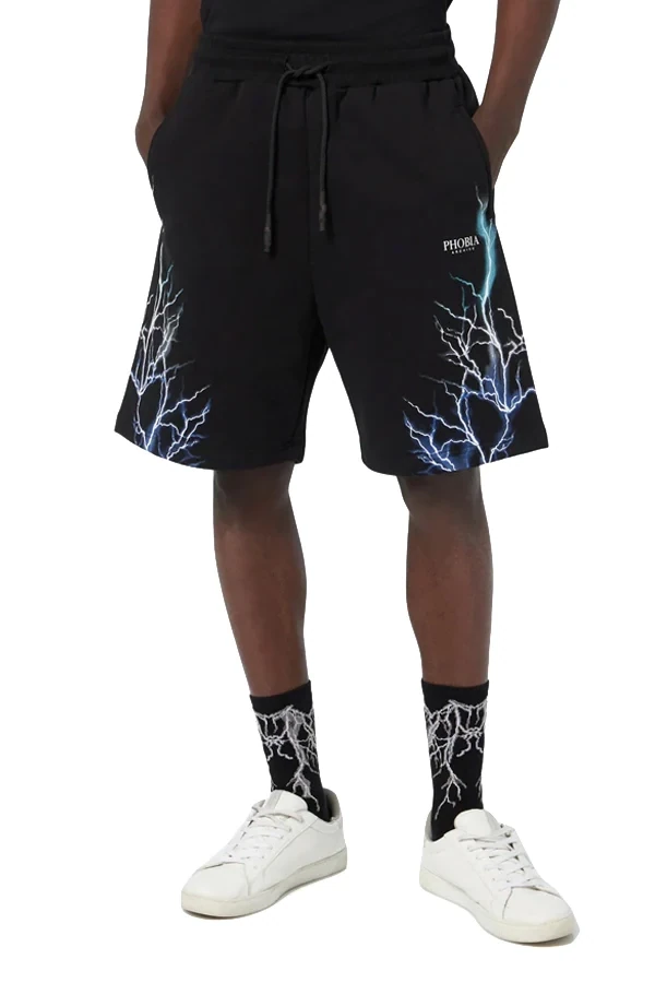 Shorts Phobia Archive neri grafica fulmini blu