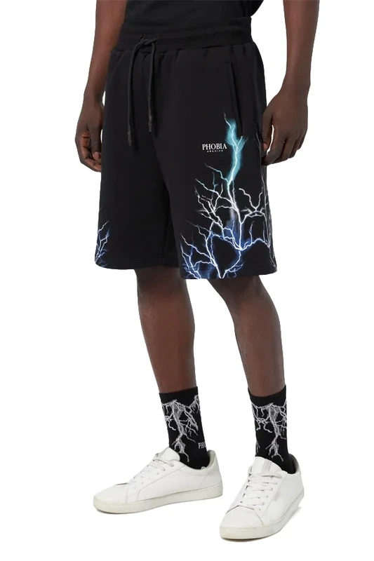 Shorts Phobia Archive neri grafica fulmini blu