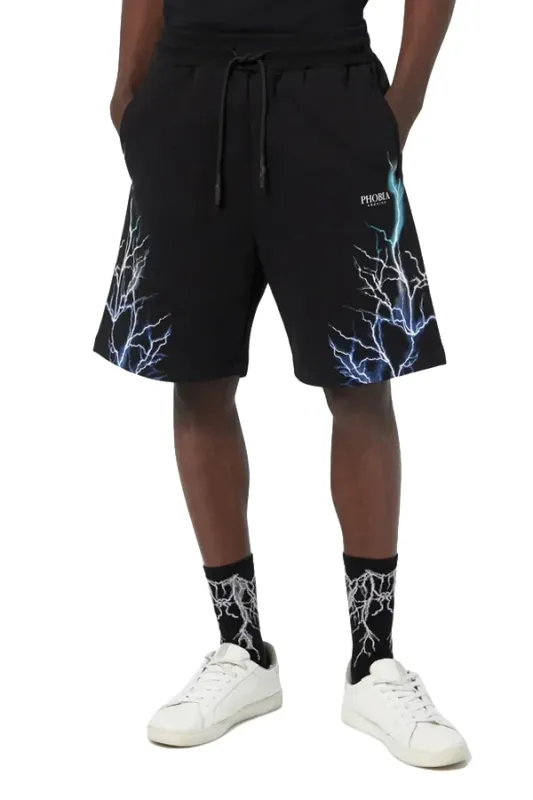 Shorts Phobia Archive neri grafica fulmini blu