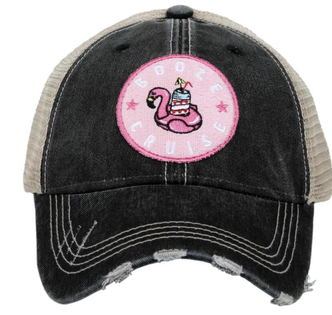 Booze Cruise Circle Patch Trucker hat, Color: Black