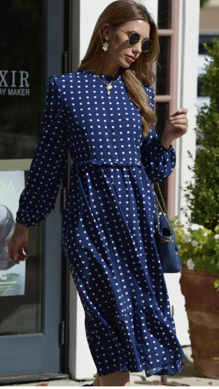 Elegant Polka Dot Mid-length Woven Dress
