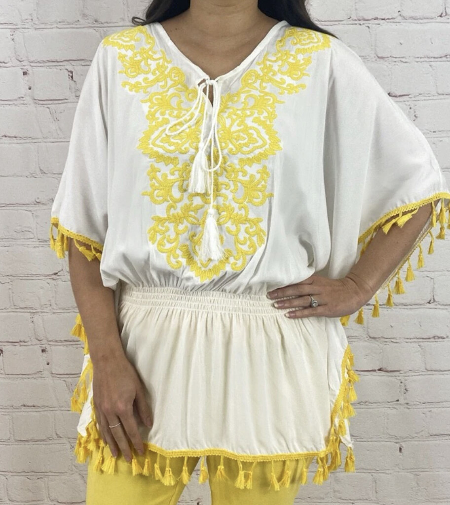 Embroidered Poncho with tassels